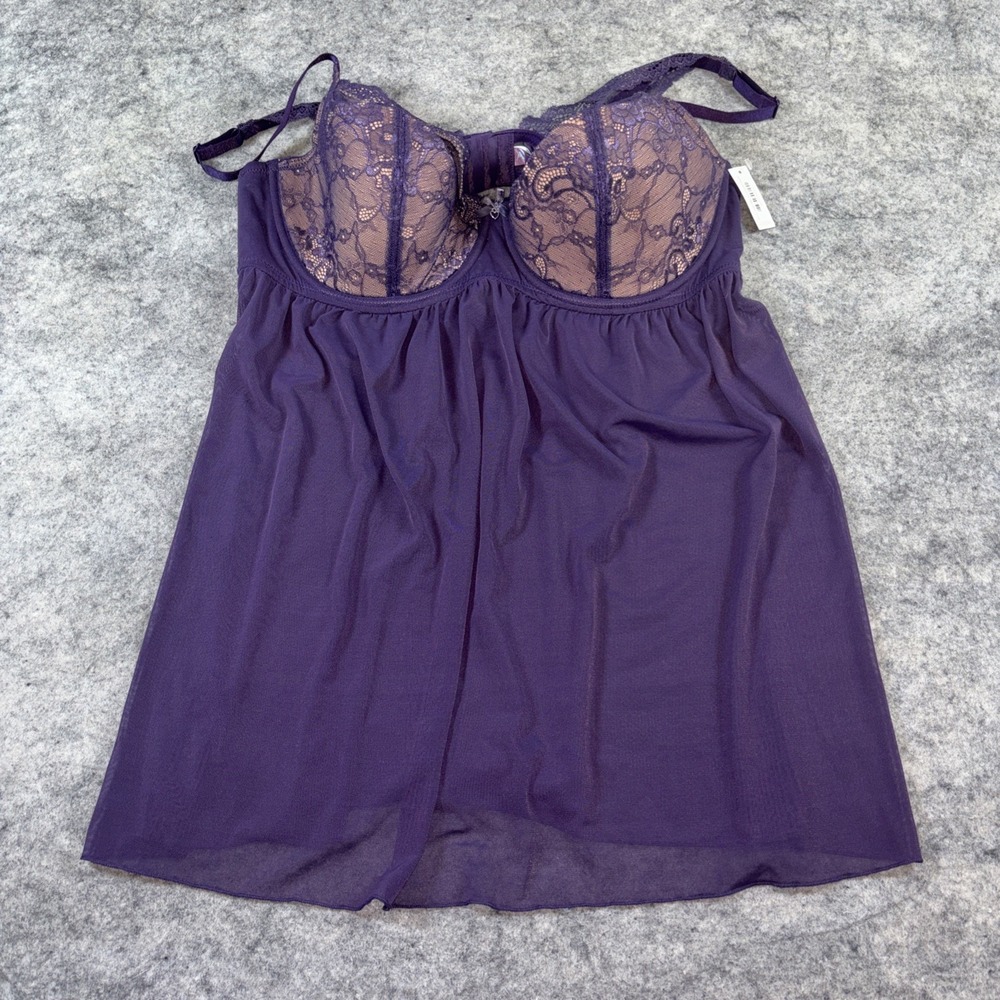 New‎ Adore Me Lingerie Women's Dark Purple Size 38DDD Lace Mesh Babydoll